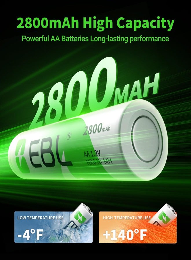 EBL AA 2800mAh High Performance Ni-MH Rechargeable Batteries, 4 Pack - Image 3